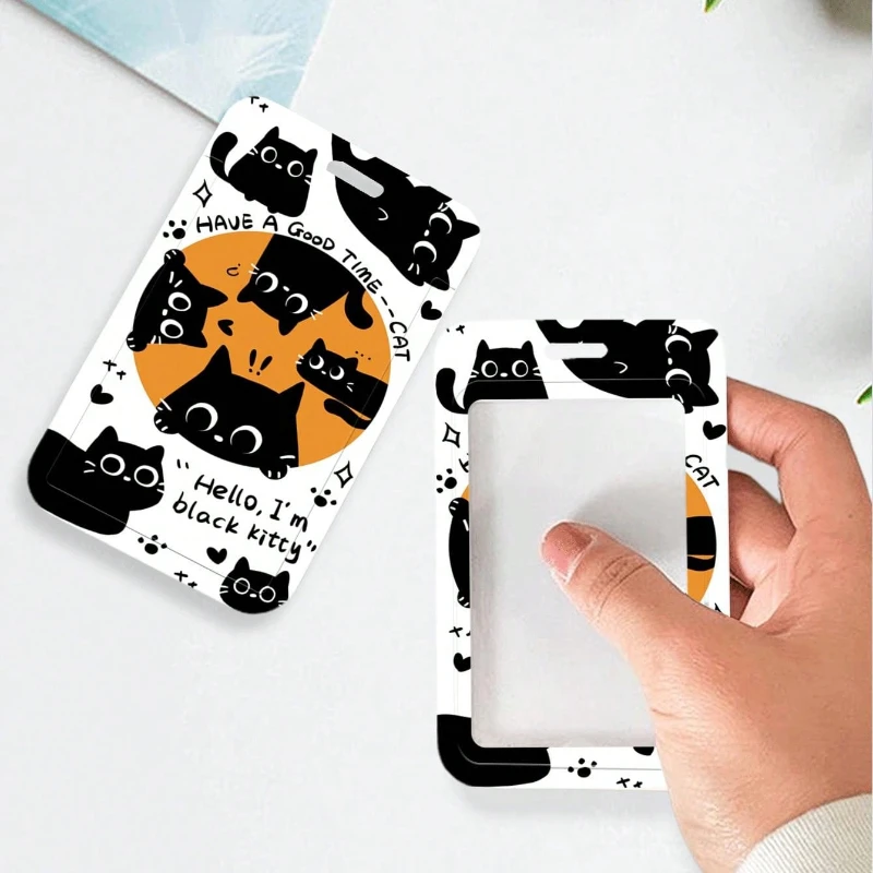 Cute Eight Little Black Cat Pattern Card Holder Suitable for Student Bus Card Meal Card Protection Case Kpop Photocard Holder