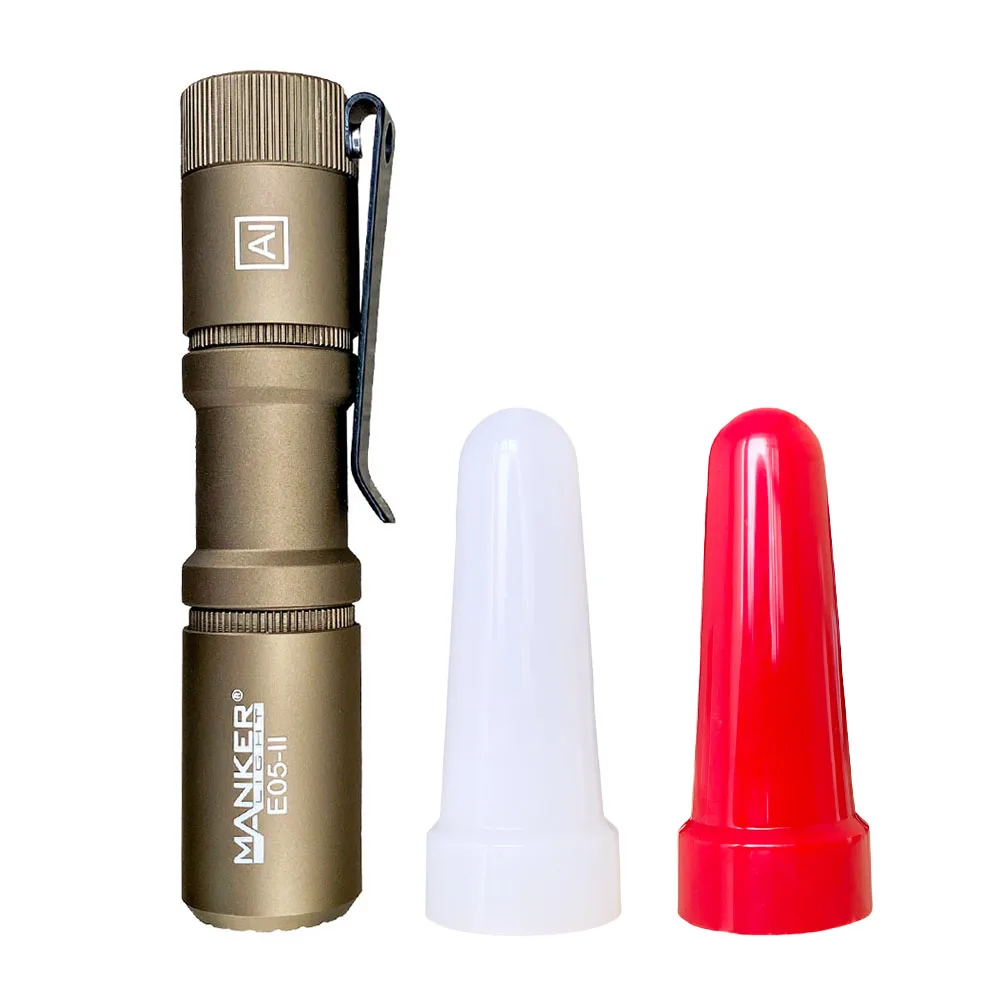 Manker E05 II (Al-sand, Cool white Version, 6500K) Compact Flashlight, High Density White LED Emitter 1300 Lumens, 14500 or AA