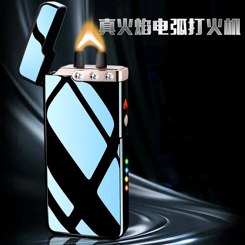 New USB Rechargeable Arc Lighter Large Fire Power Display Windproof Lighter Want To Smoke Cigar Igniter Men\'s Gift Outdoor