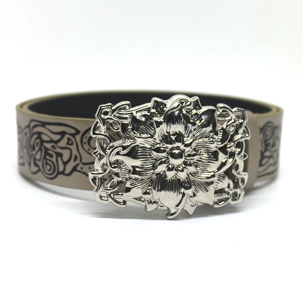 

Boho Floral Buckle Pu Belt Vintage Engraved Tooled Waist Strap For Jeans Skirts Western Cowgirl Retro Fashion Accessory