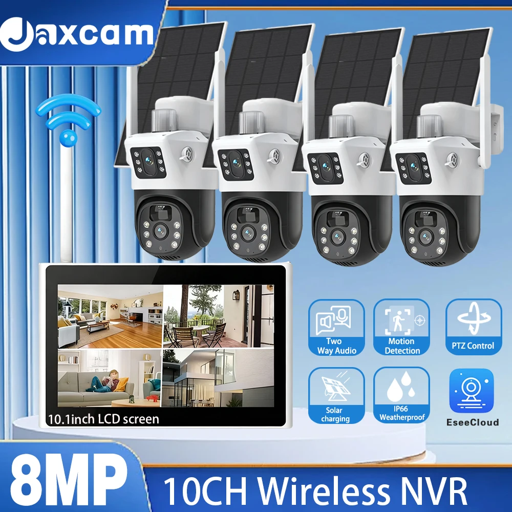 4K Dual Lens Solar Wifi CCTV Camera Security System Kit 10CH 8MP Wifi NVR Kit Auto Tracking PTZ IP Camera Video Surveillance Set