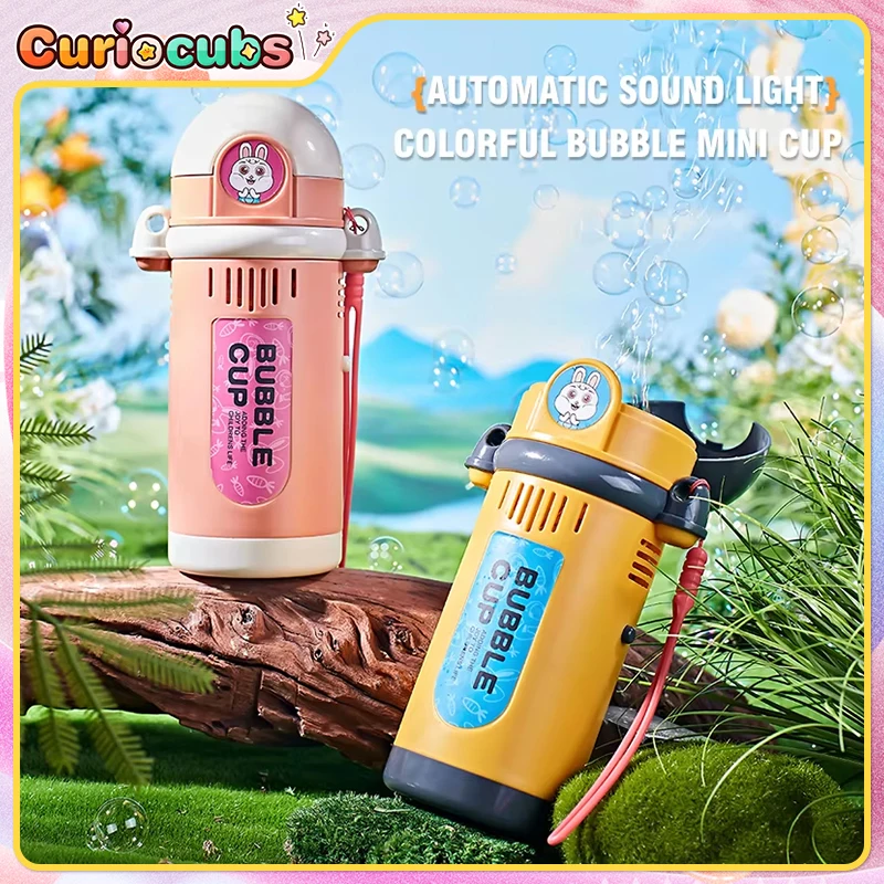 Máquina automática de bolhas de sabão elétrica portátil, soprador de bolhas de sabão com luz portátil, jogo de festa ao ar livre, presente de aniversário para crianças