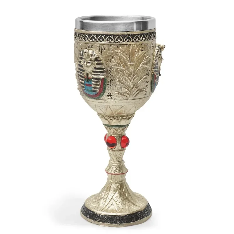 Pharaoh Goblet Wine Whisky Glass Gold Coffee Beer Mugs Retro New Party Decor Vintage Ruby Stainless Steel Resin