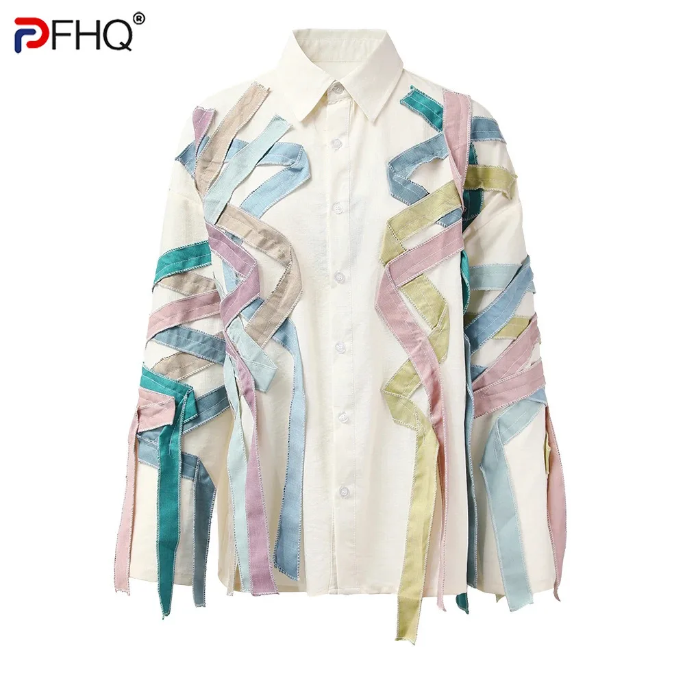 PFHQ Men\'s Rainbow Stripe Long Sleeve Tops Sunscreen Autumn Loose Casual Colorful Light Luxury Sport Art Delicacy Shirts 21Z1985