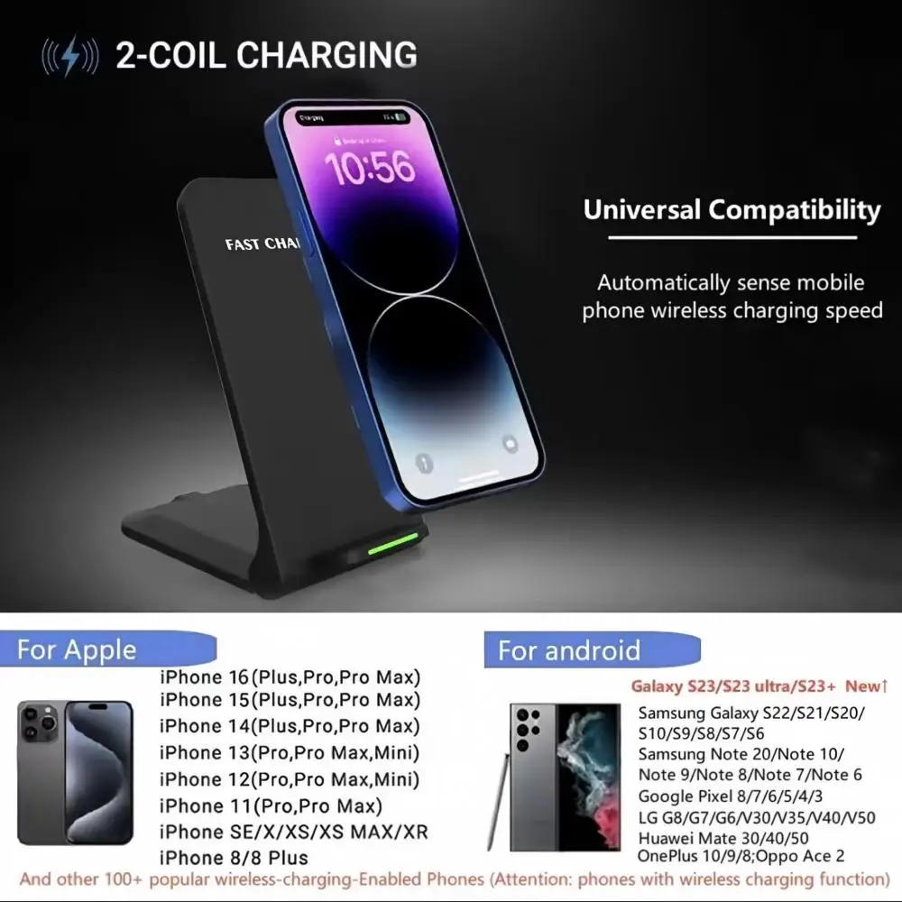 Phone Wireless Charger Stand Type C Fast Charging Station For iPhone 17 16 15 14 Samsung S26 S25 Xiaomi Huawei OPPO VIVO Google