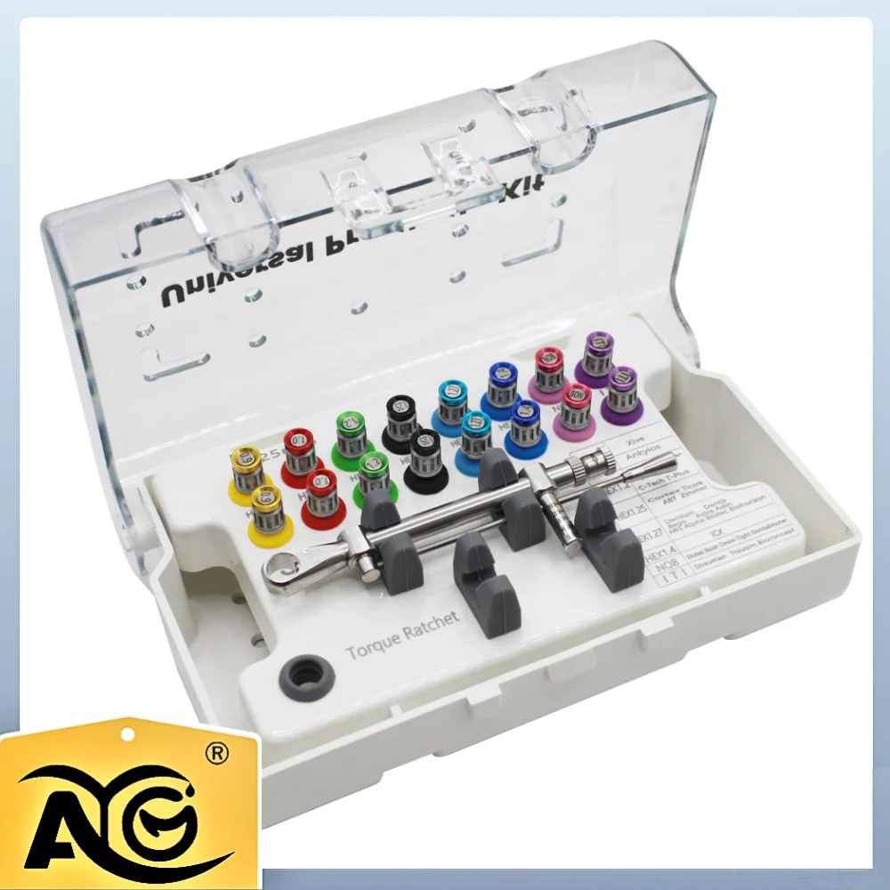 

AG High Quality Screwdriver Tools Dental Implant Torque Wrench Ratchet 10-70NCM with Drivers & Wrench Kit