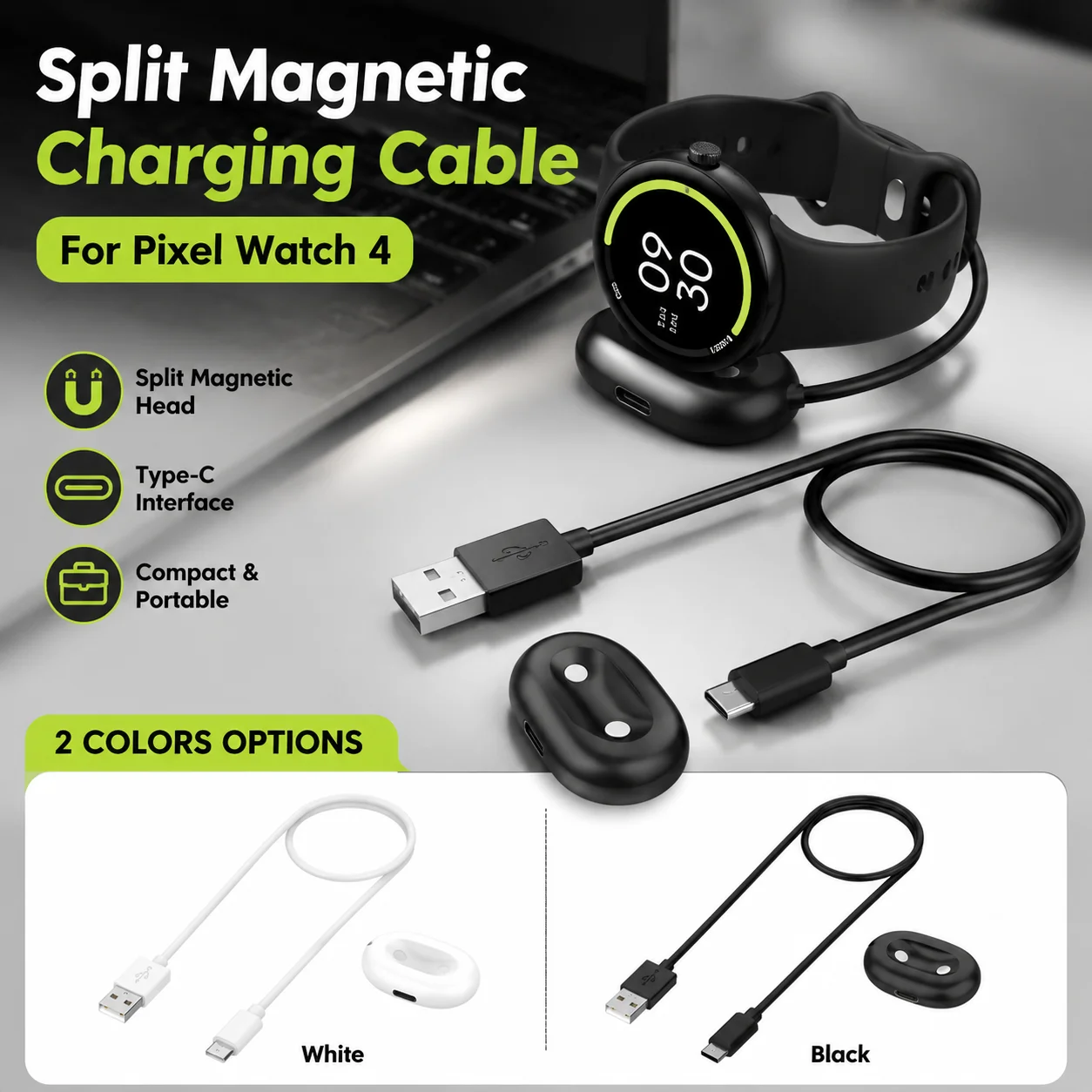 For Pixel Watch 4 Magnetic Charger Base Dock Features Split Magnetic For Google Detachable Magnetic Charging Cable
