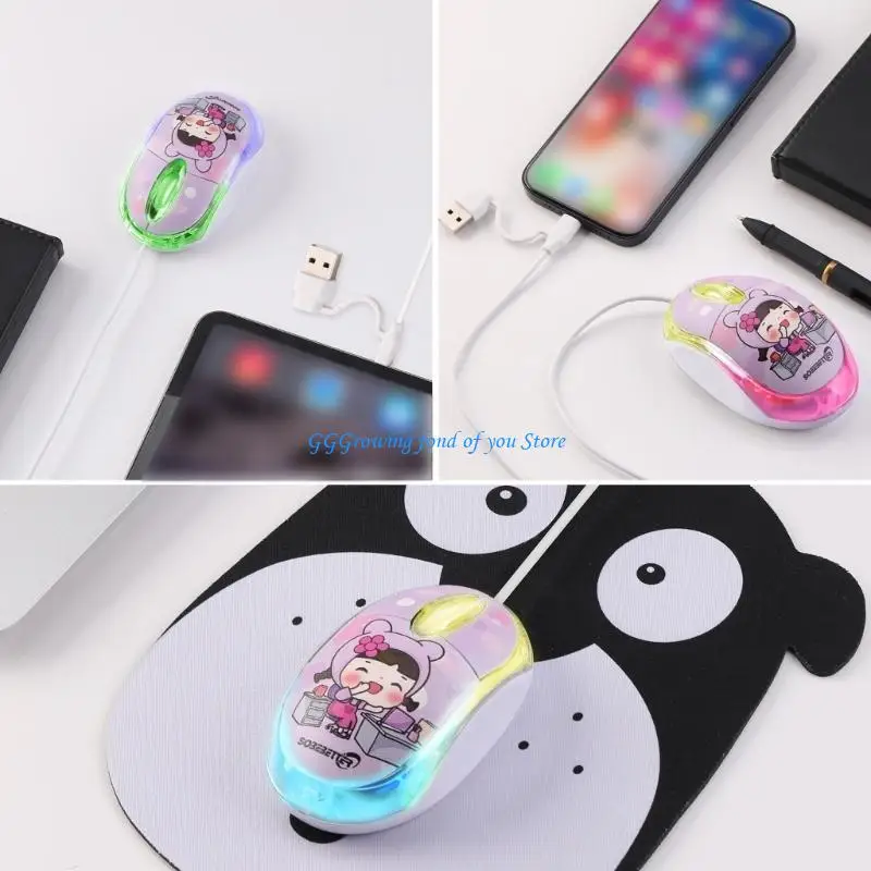 

H9EB 2 in 1 Wire Mouse 1000DPI Optical Mouse USB C Type C Mouse 7 LED Backlight Wire Mouse for Laptop PC