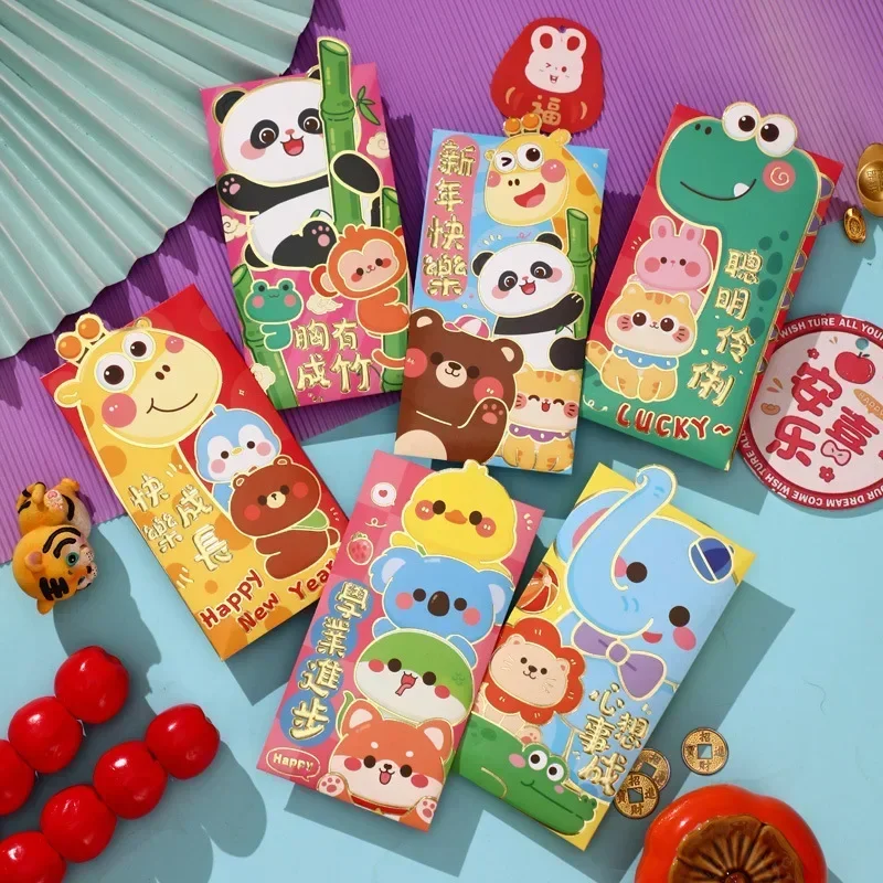 6pcs/set New Year Money Envelopes Kawaii 2025 Snake Year Lucky Red Pockets Holiday Red Envelope DIY Gift Packaging Cash Bags