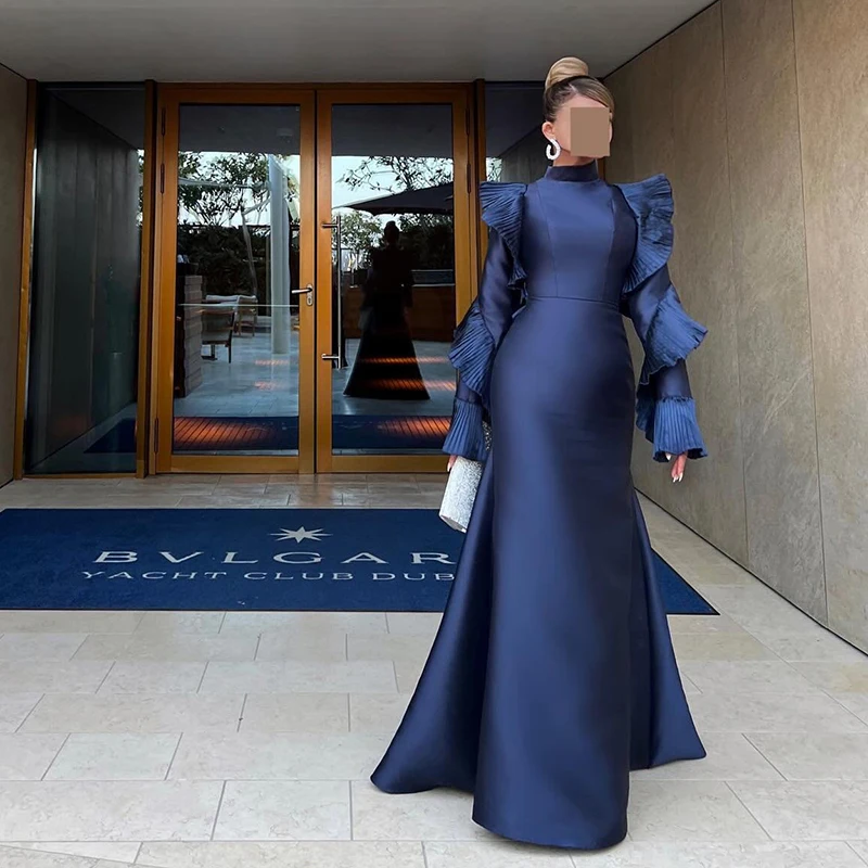 Thinyfull Formal Mermaid Prom Dresses Long Sleeve High Neck Evening Dress Saudi Arabia Cocktail Party Prom Gowns Custom Size