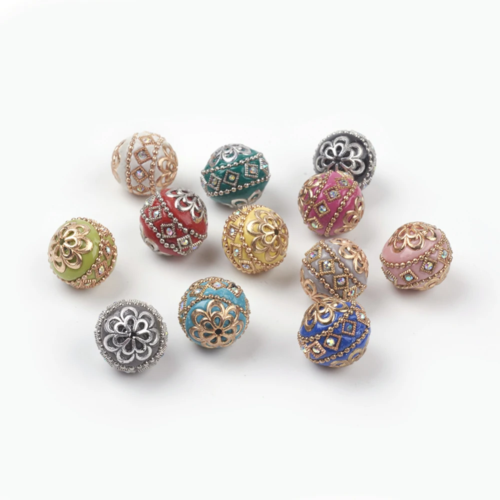 5pcs Handmade Indonesia Round Beads for jewelry making DIY bracelet necklace earring Decor,with Metal Findings accessories