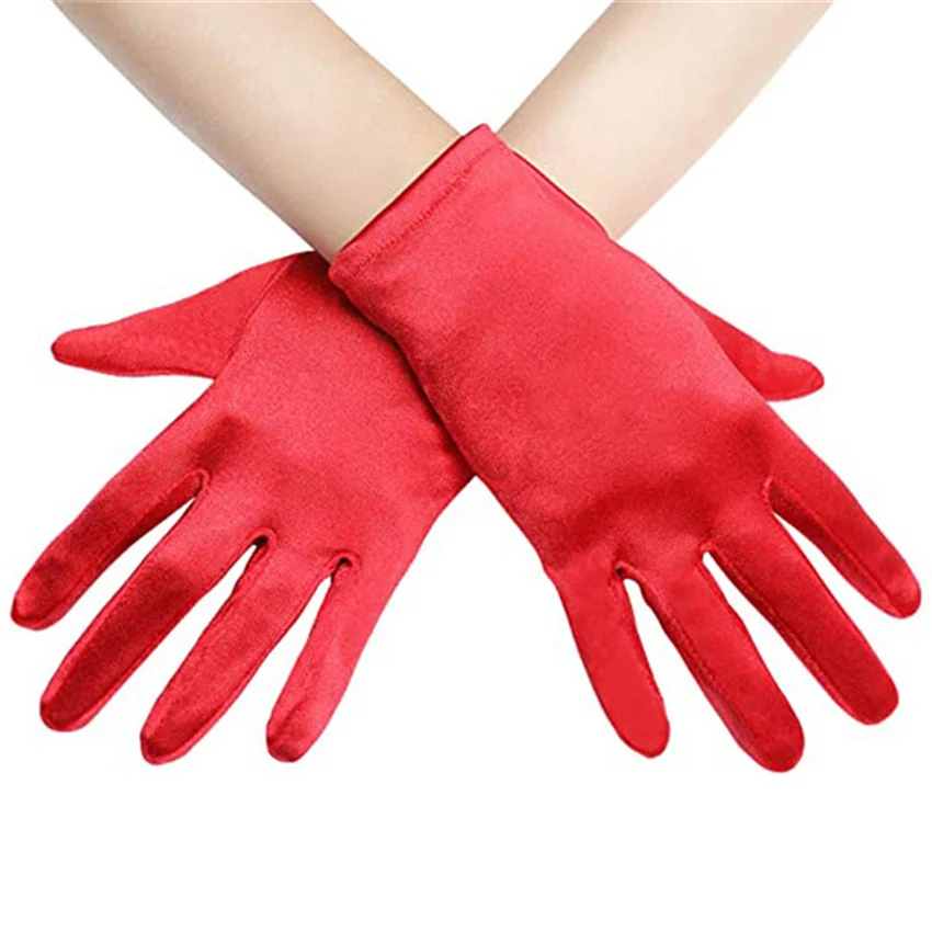 Smooth Satin Color Ding Ladies Short Wedding Gloves Etiquette Party Performance Decoration Dresses Matching  Elegant Mittens Nv2