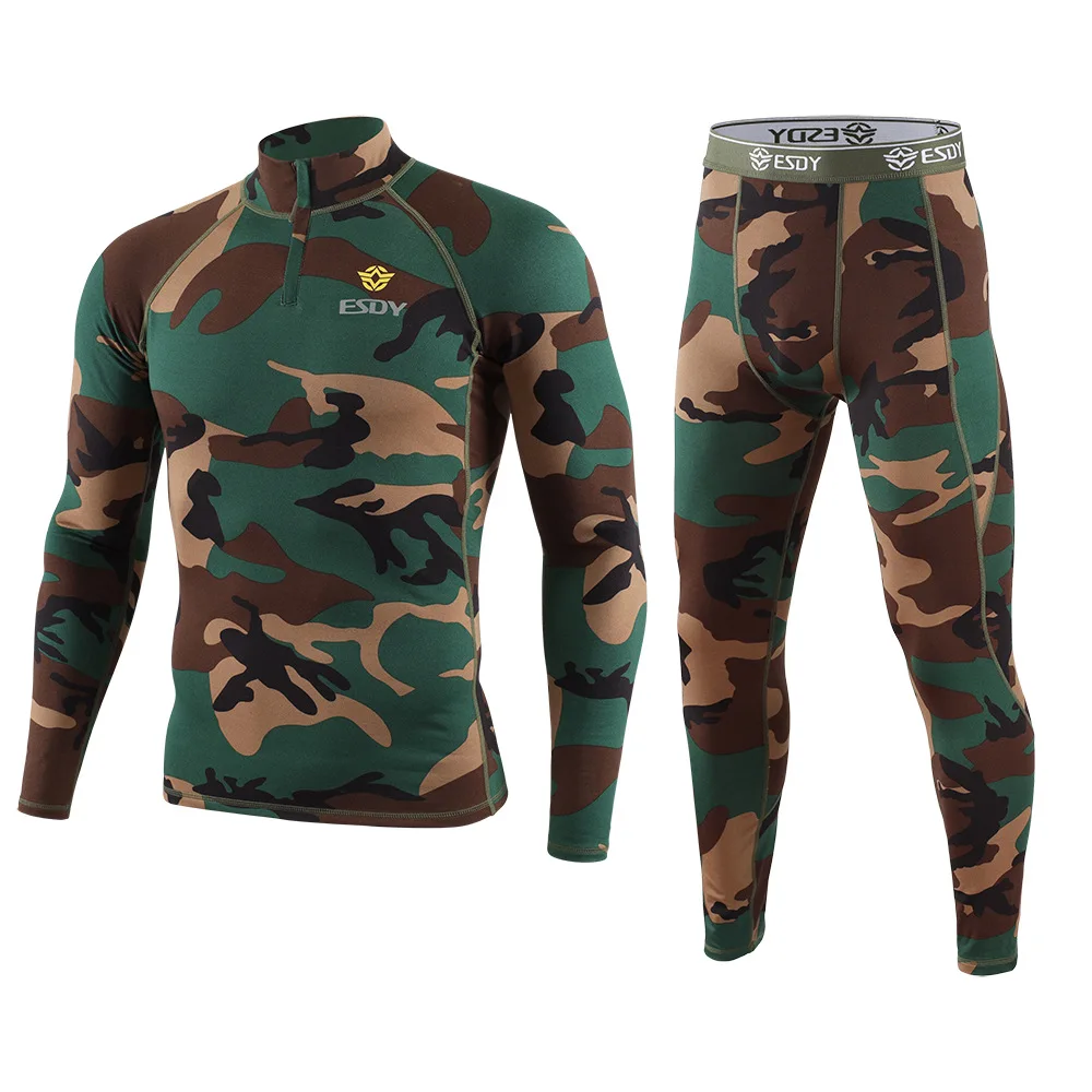 

Men's Winter Fleece Compression Shirt Pants Suit Training Fitness Hiking Hunting Clothes Outdoor Sports Thermal Underwear Camo