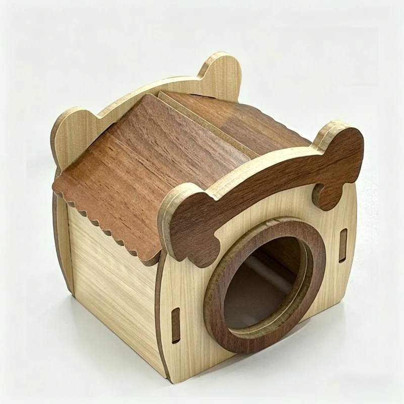 Nido para Mascotas de Madera Natural Sólida, Casa Transpirable para Hámster, Cabaña Resistente a Mordeduras, Decoración de Jaula para Roedores Pequeños
