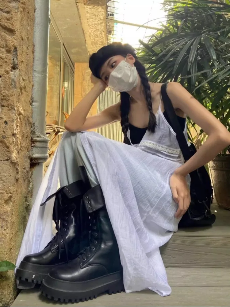 2024 Summer Y2k Fairycore White Camisole Dress for Women Mid-length Loose Vestidos Mujer 2024 Summer New V-neck Thin Dresses