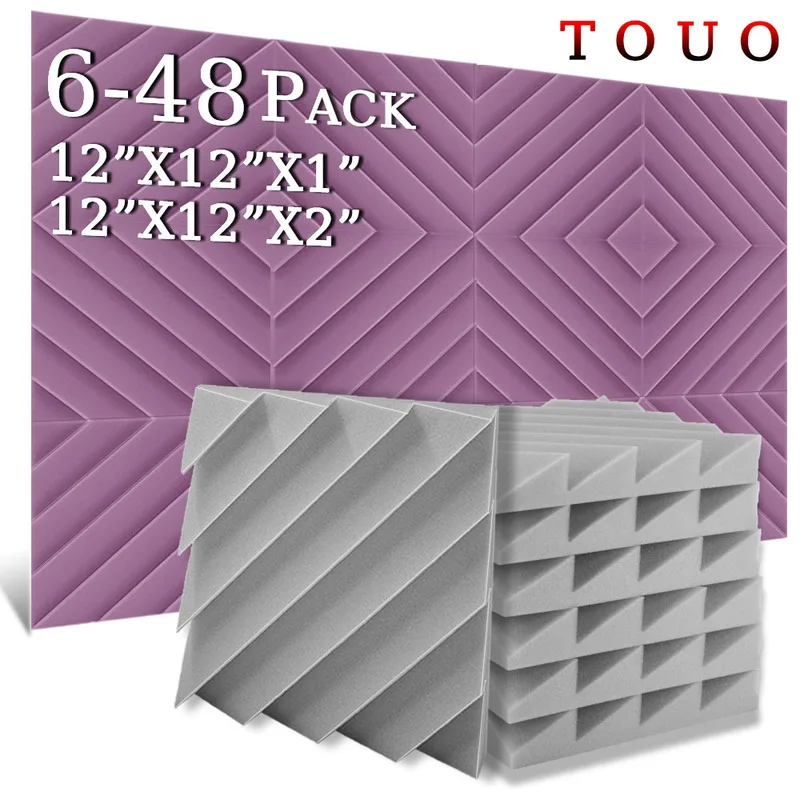 TOUO Diamond Groove Acoustic Foam 6-48 Pcs High-Density Sound Isolation Sponge Sound Absorbing Material Room Acoustic Treatment