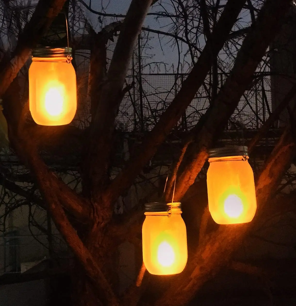 Mason Jar Light LED Flame Lights Solar Gypsum Covered Can Lid Simulate Flame Flickering Garden Wedding Terrace Home Decoration view 6