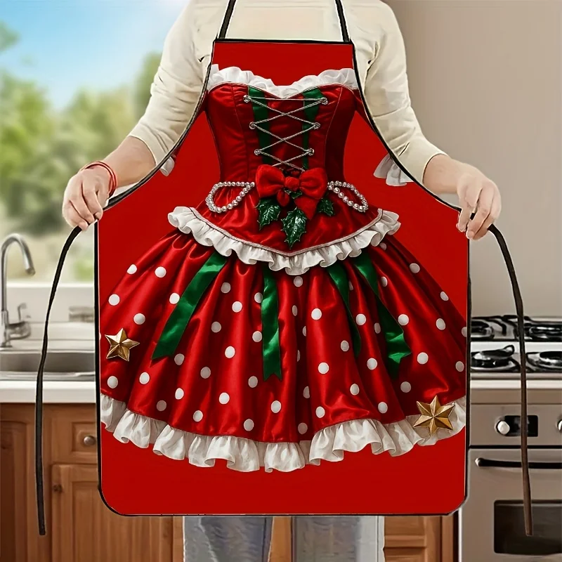 1pc Christmas Polka Dot Red Dress Apron for Baking, Painting, Cleaning Cooking Cute Apron for Chefs, Servers, Cafes BBQ Shops
