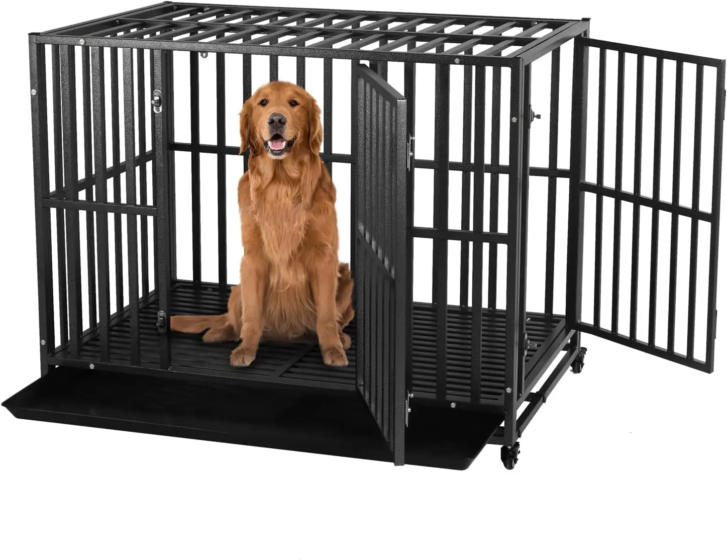 

LUCKUP Heavy Duty Dog Crate-38 inch Large Metal Dog Cage with 2 Doors and 4 Wheels, Stackable Dog Kennel for Large & Medium Dogs