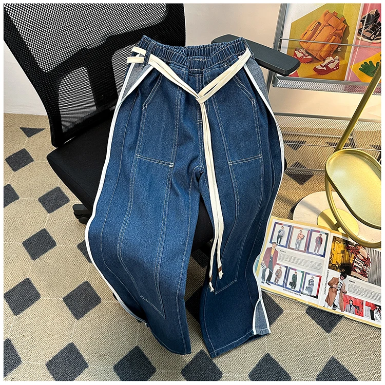 

Wide Leg Cargo Pants 2024 Streetwear Baggy Jeans New Spring Summer Men Denim Trousers Korean Fashion Loose Brand Clothing W330