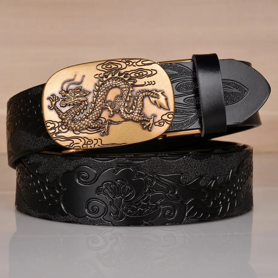 High Quality Men’s Dragon Design Alloy Buckle Leather Belt,Emboss Split Cow Leather Belt,Men Jeans&Casual Pants Accessories Must