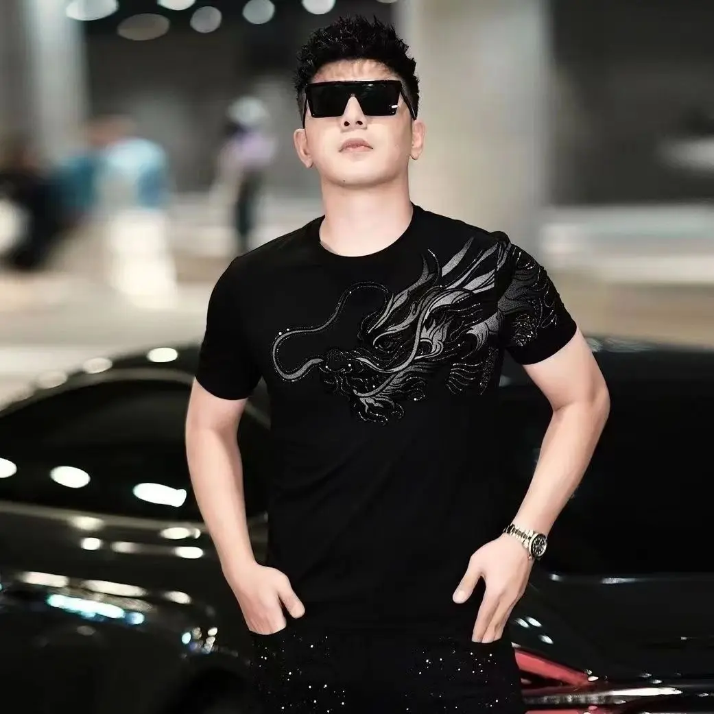 Dragon Men\'s Cotton T-shirt 2024 New Summer Man Trend Printed Short-sleeved T-shirt Male Breathable Absorbent Tops