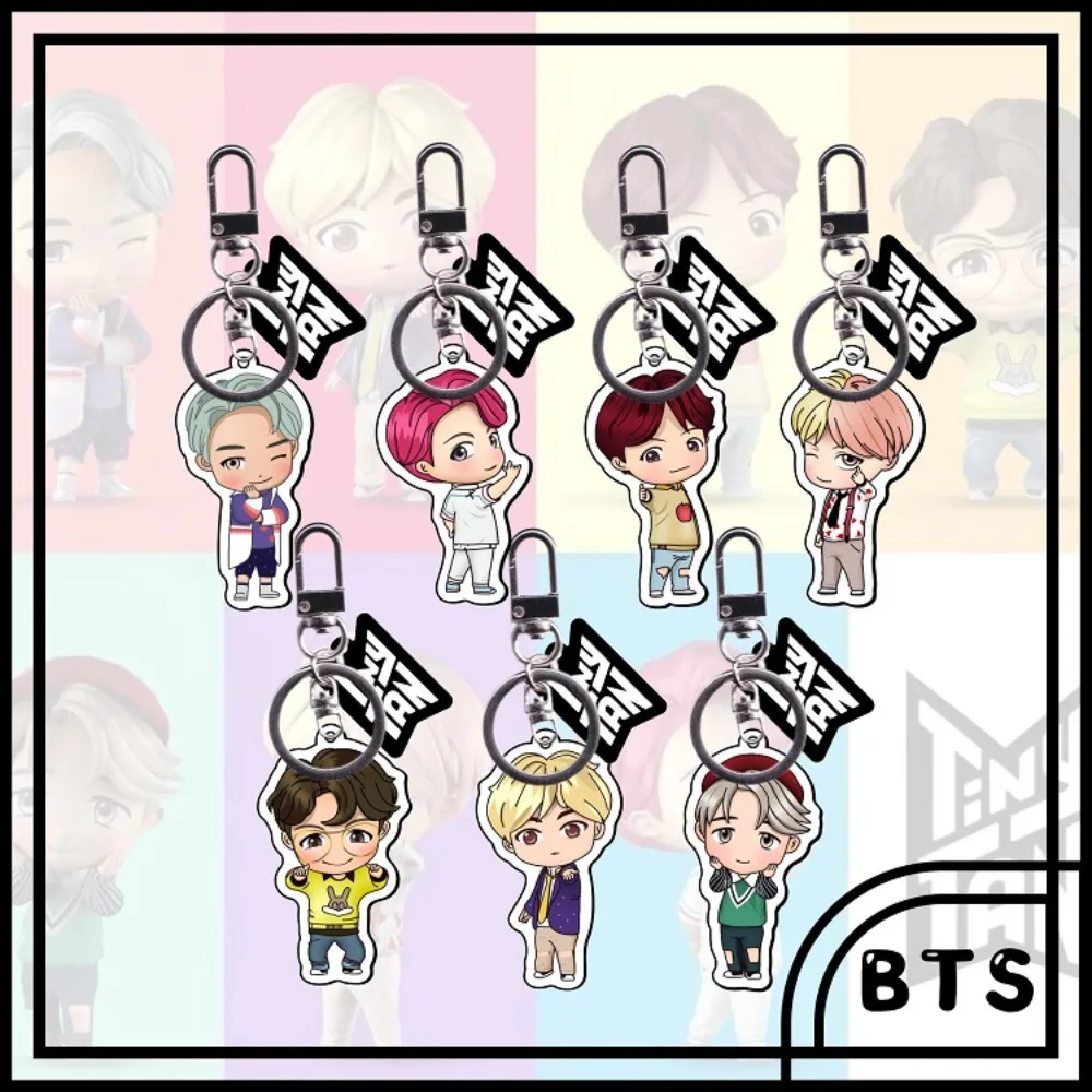 

2025New Bts Youth Group High Appearance Level Cartoon Acrylic Key Chain Cute Pendant Small Gift Bag Key Ring Pendant