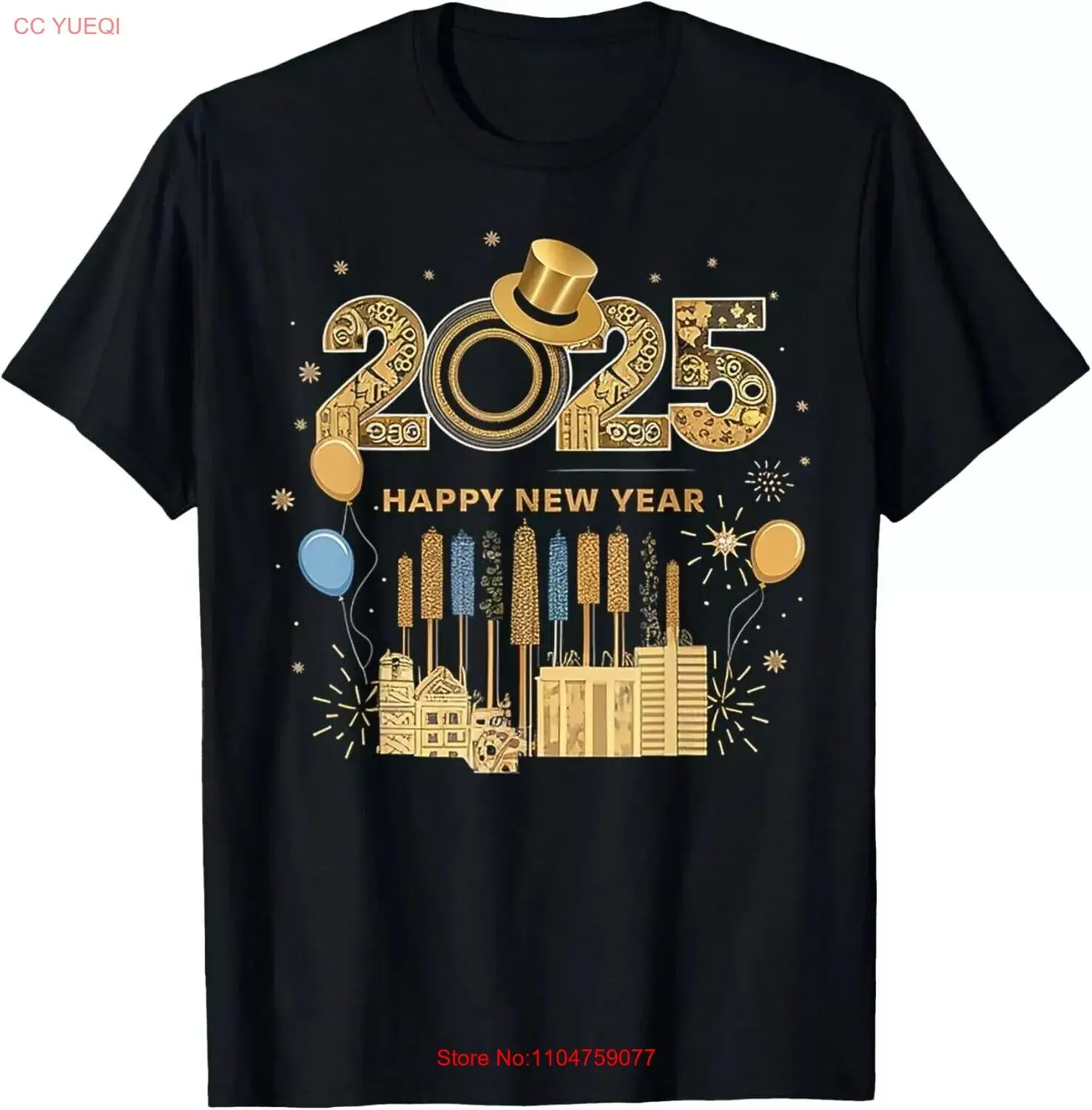 

С Новым годом 2025, семейная вечеринка, футболка с воздушными шарами, S 3XL, винтажная стираная удобная модная слегка дизайнерская одежда, повседневная одежда