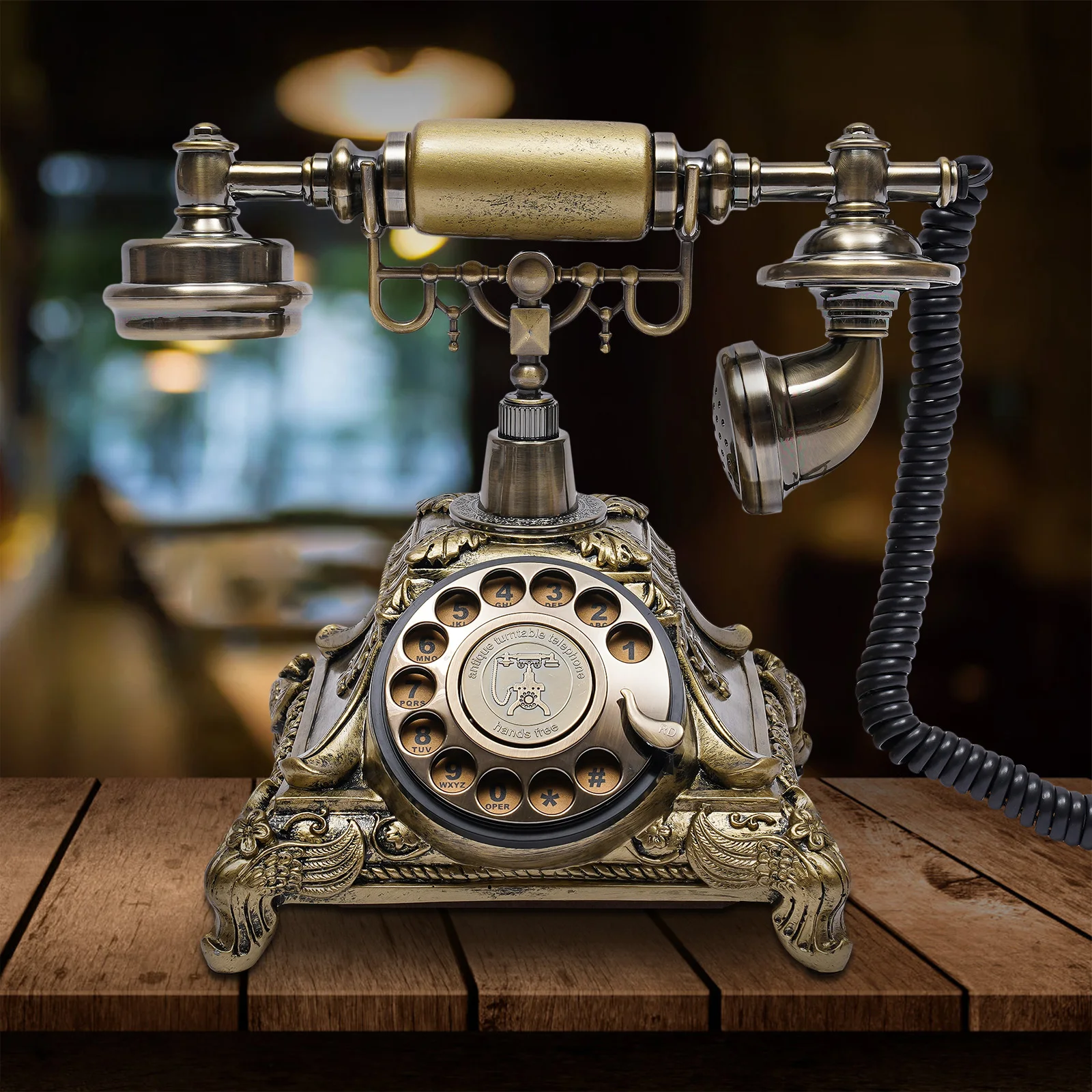 rotary dial phone vintage estilo antigo antiquado telefone com fio sem bateria conexao de linha 01