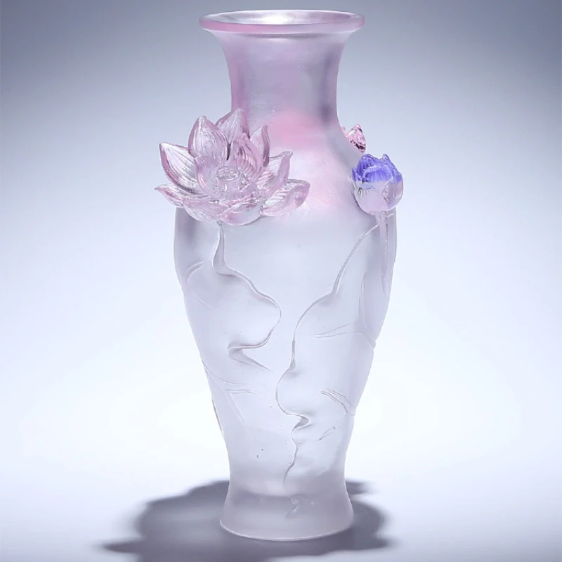 Glazed handicrafts lotus flower arrangement large vase crystal high-end ornament home living room