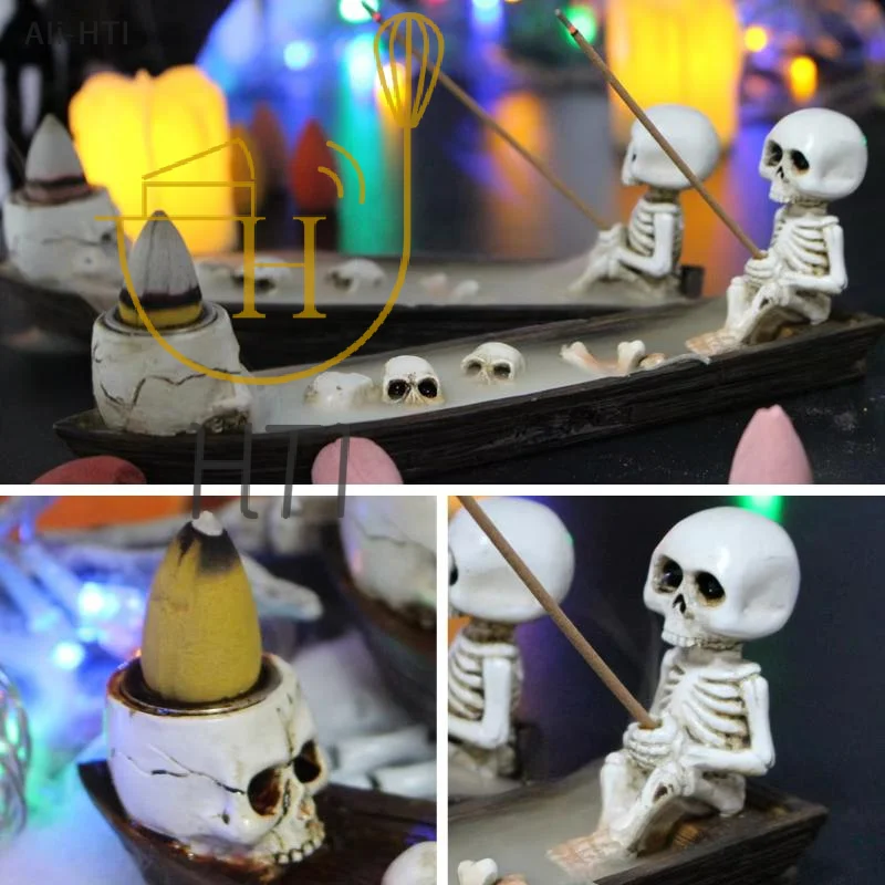 Skull Boat Incense Holder Durable Heat Resistant Incense Burner Stand for Study Room Living Room Desktop Decor