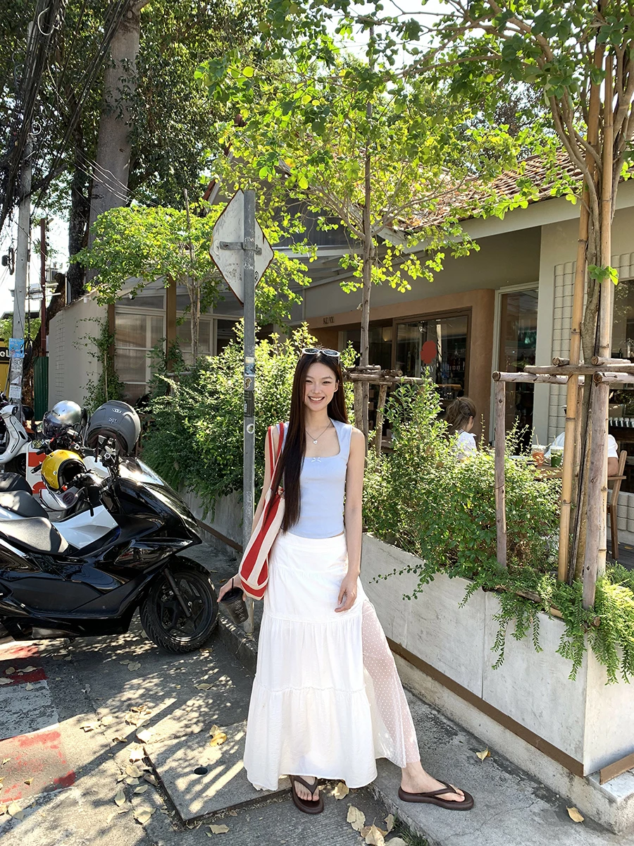 

Белая юбка трапециевидной формы с высокой талией. Женская летняя новая юбка Sle f Body. Юбка-тортик. Нейлоновое вискозное волокно.