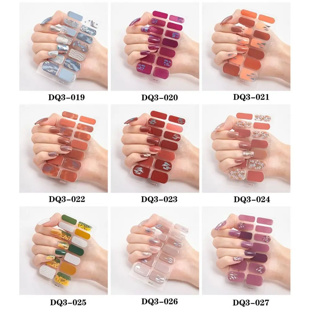 5Sheets Strips Gel Nail Stickers 3D Semi Cured Gel Full Nail Wraps Glittering Hot Stamping Gel Nail Polish Strips