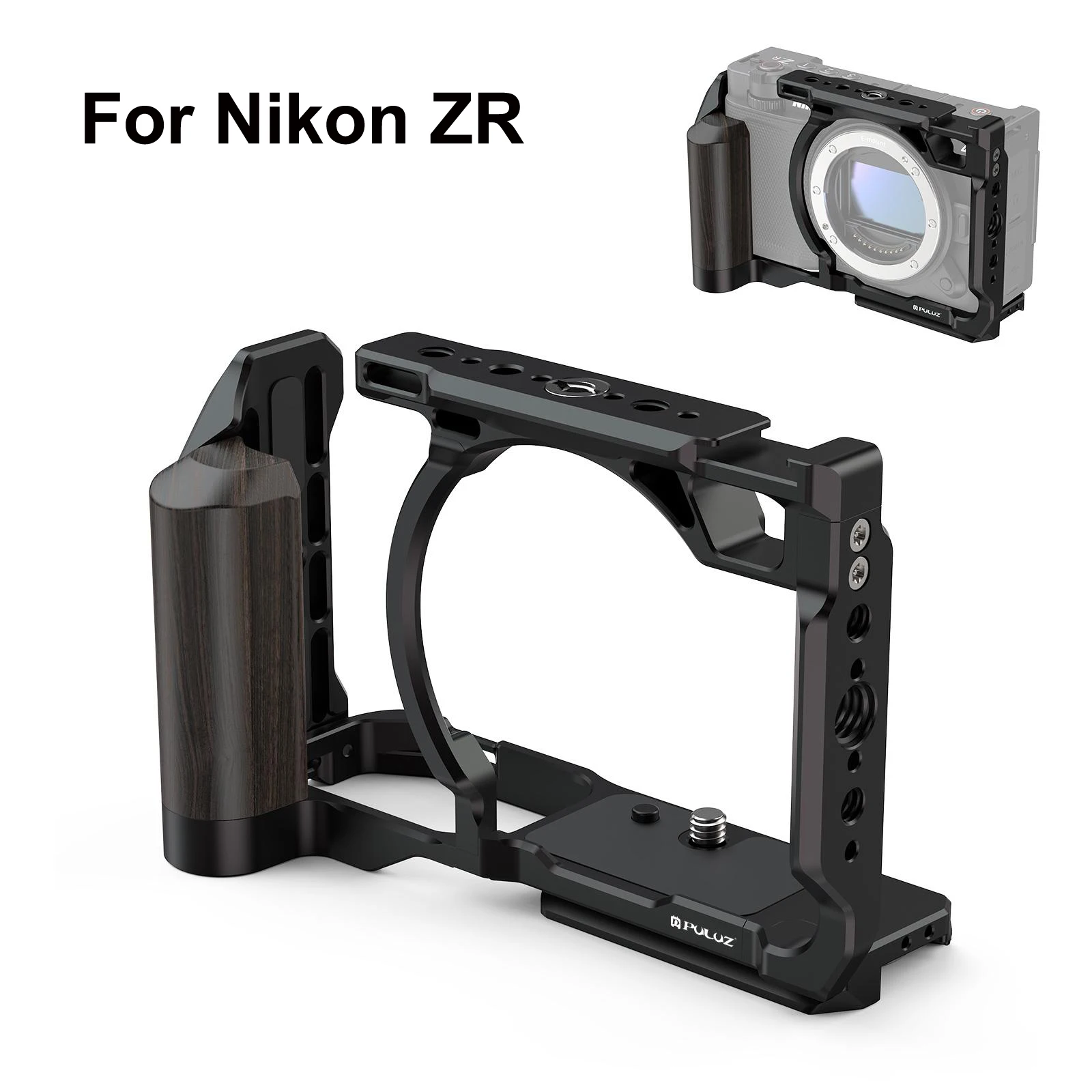 PULUZ Per Nikon ZR Telaio di espansione per gabbia per fotocamera in metallo con manico in legno per gabbia per fotocamera Nikon ZR