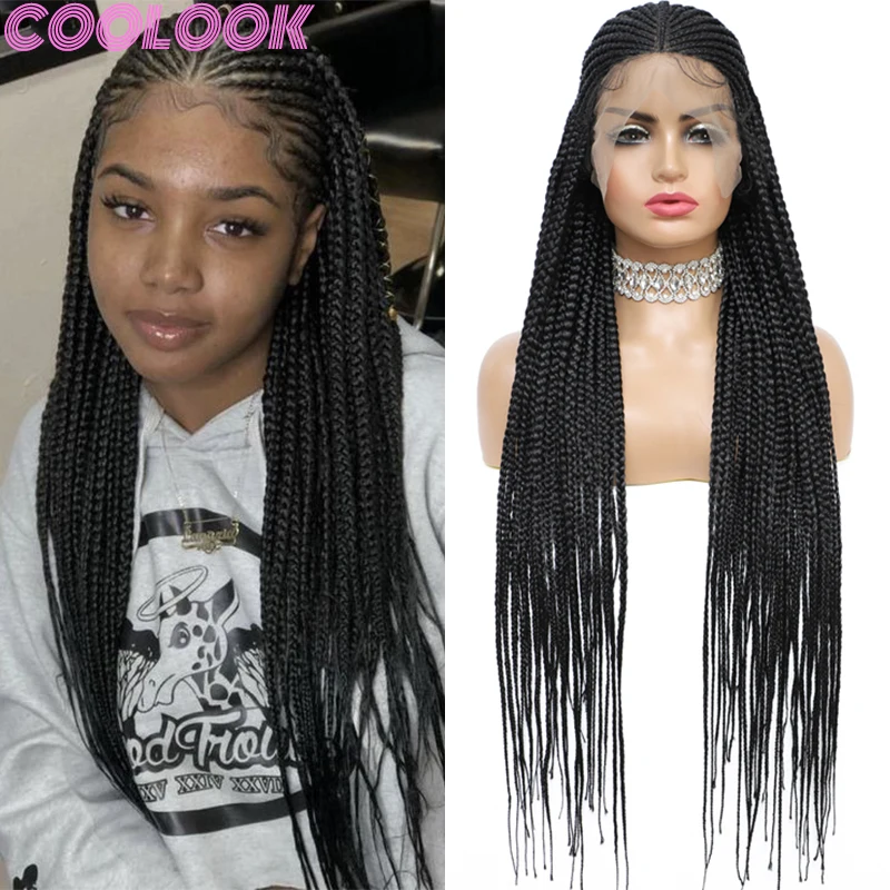 

36inch Synthetic Knotless Braided Wigs Long Silky Cornrow Lace Frontal Box Braids Wig Lace Front Box Braided Wig for Black Women