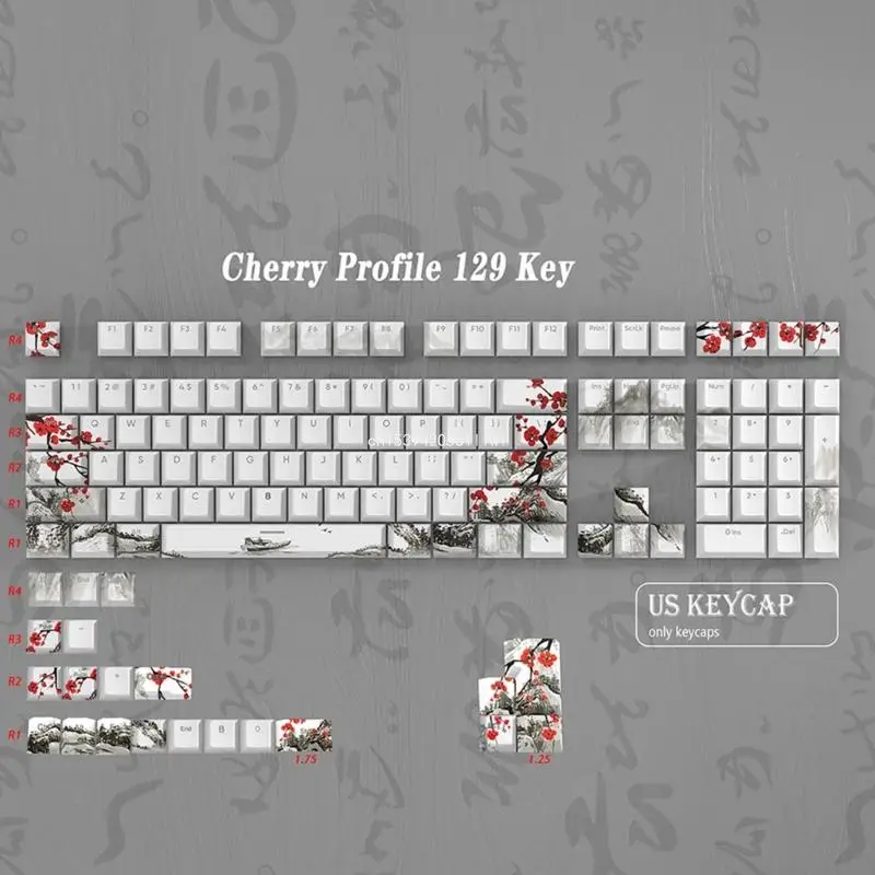 129Keys PBT Mechanical Keycaps DYESUB Plum Blossom Russian Korean Japanese Dropship