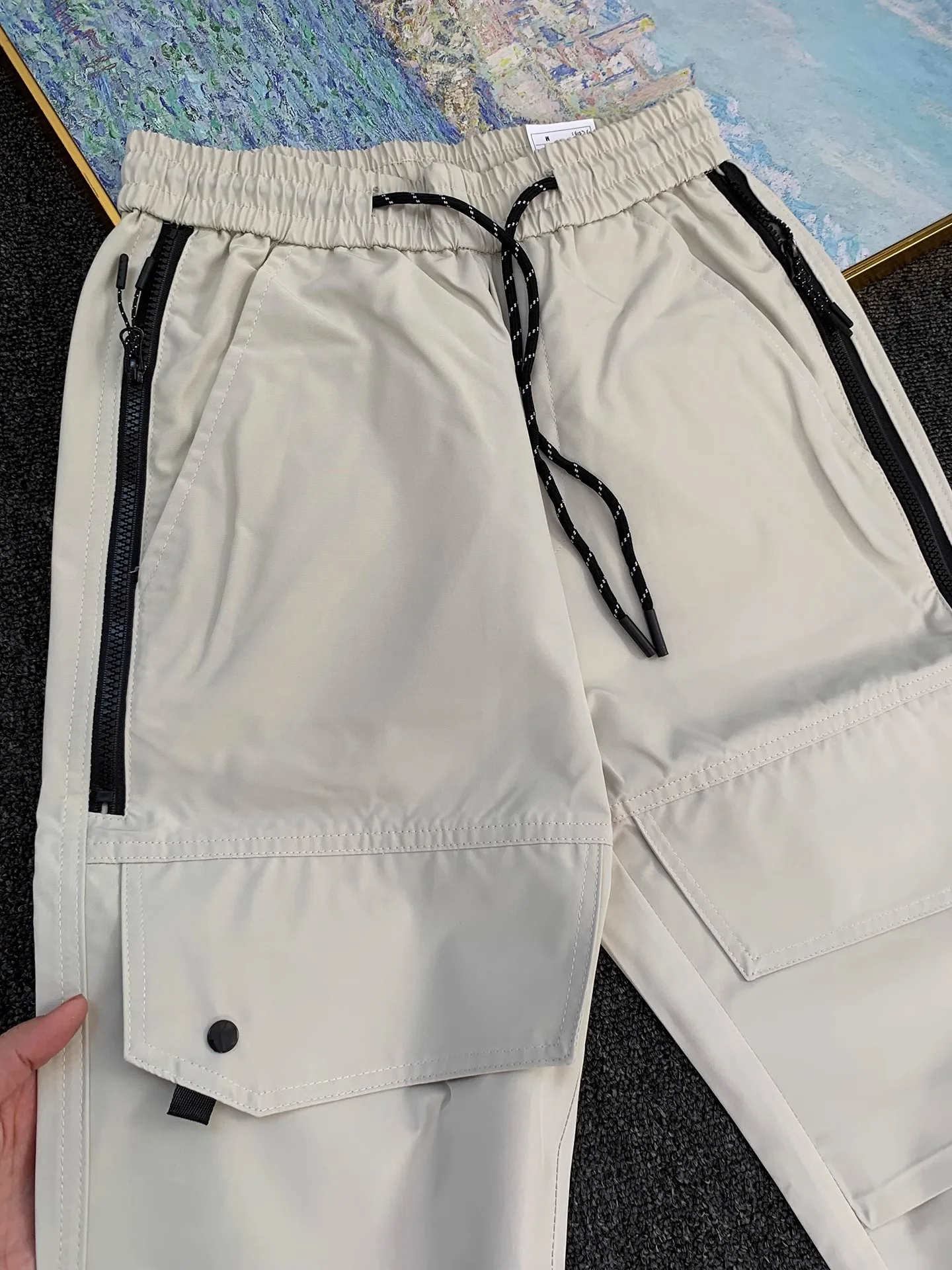 American Sle Zipper Work Pants Men Summer Thin Ice Silk Qui Dry Paratrooper Pants Loose Straight Casual Long Trousers