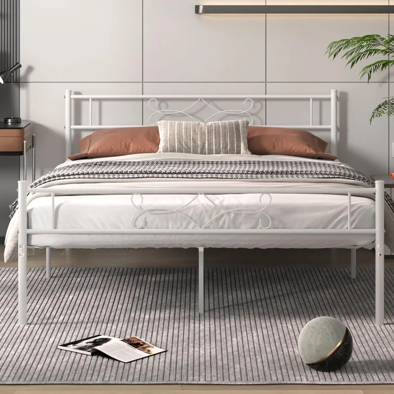 Queen Bed Frame with Headboard/Metal Platform Base/Mattress Foundation/Steel Slat Support/No Box Spring Needed/Easy Assembly