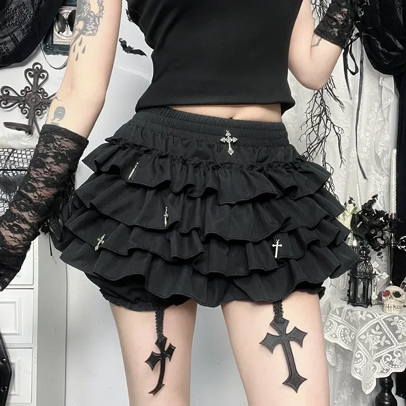

Gothic Pant Skirt Black Vintage Women Japanese Lolita Short Sleeve Blouses Summer Y2k Subculture Elegant Office Lady Tops New
