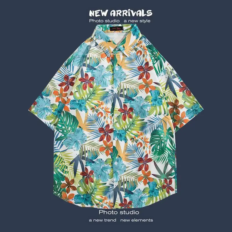 Dun Bloemenshirt Met Korte Mouwen Hainan Eiland Beach Harbor Stijl Sanya Hawaii Thailand Toerisme Mannelijk Paar Casual Losse Shirt