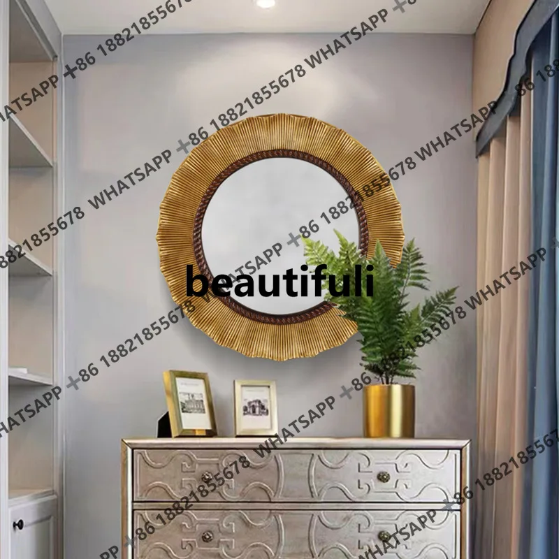 positive round European American decorative mirror frame bathroom living room entrance wall hanging bathroom mirror sunflower