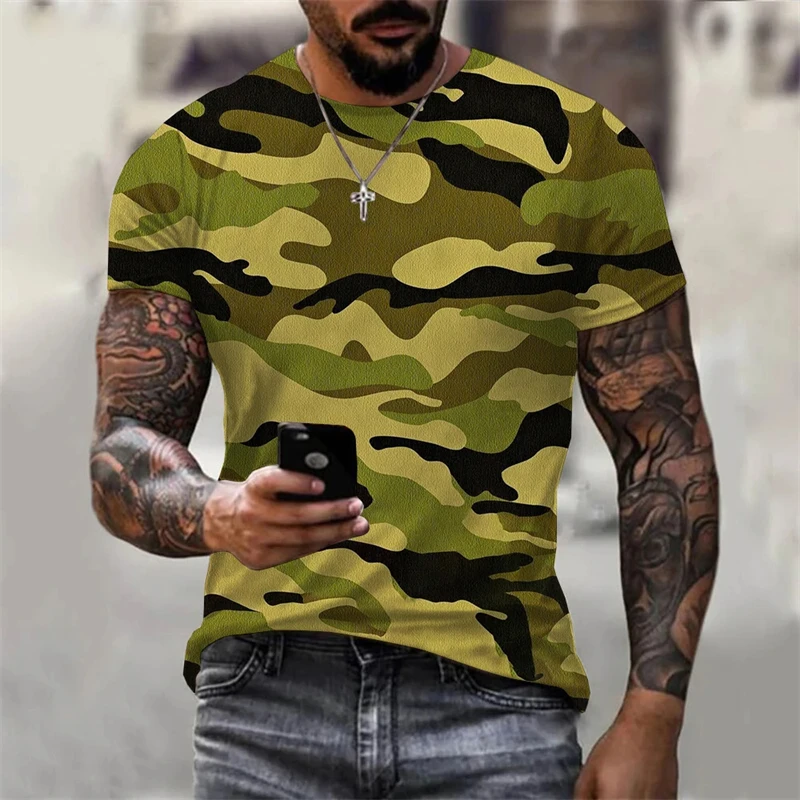 Vintage Forest Camouflage Men\'s T-shirt Casual Outdoor Universal Work Clothes 2024 Oversized Gym Tops Short-sleeved Clothing 4XL