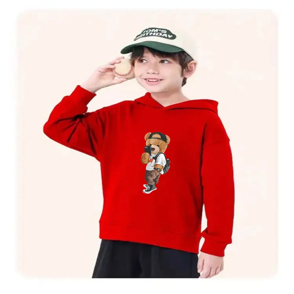 أسود صبي الفتيات ملابس الأطفال هوديس القمم + أسفل معطف الخريف عادية طفل بلوزات الطفل 3-12 سنة موضة الدب طباعة #4