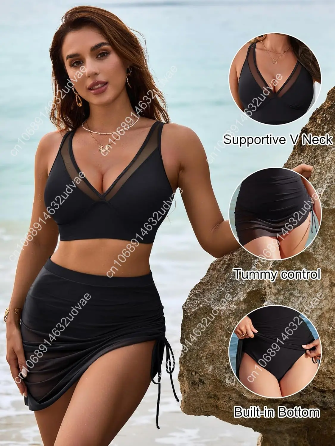 Blooming Jelly Womens Swim Skirt High Waisted Bikini Sets Tummy Control Swimsuits Mesh Sarong Wraps Bathing Suits