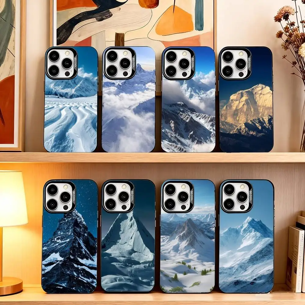 

Magnetic S-Snow Mountain Phone Case For iPhone 17,16,15,14,13,12,11 Plus,Pro Max,XS,Colored Silver Plated Inside Cover