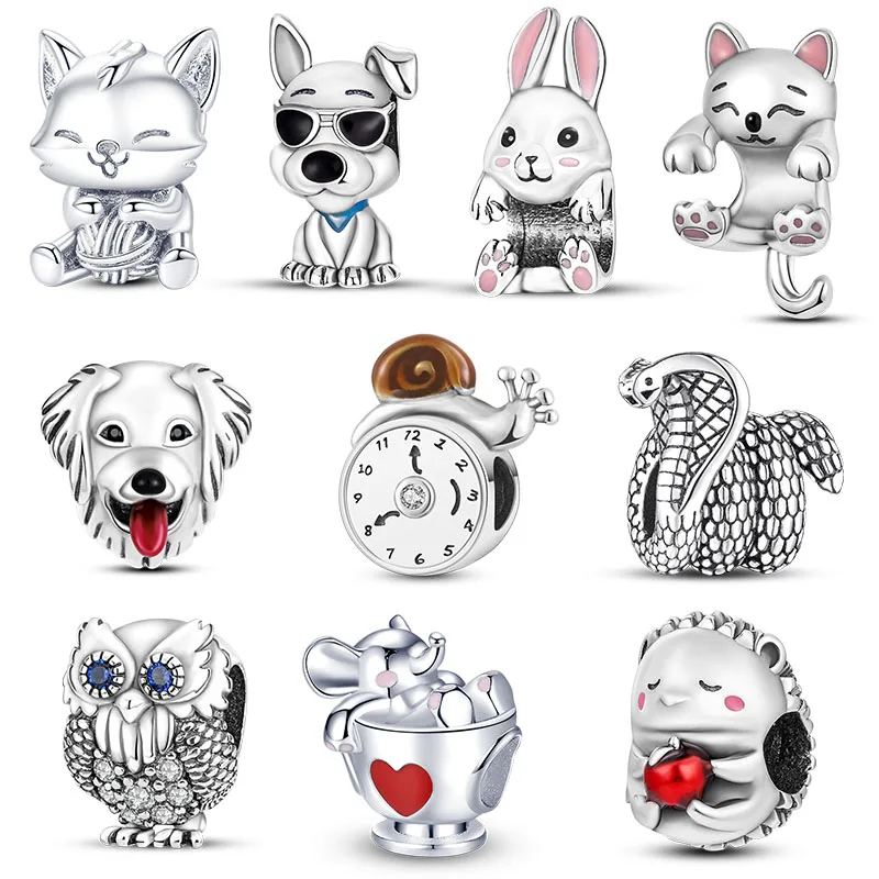 

Шарм-Слон, посеребренные бусины-подвески в виде животных, собачьих лап, кошек, змеи, совы, подходят для изготовления оригинальных изящных ювелирных изделий