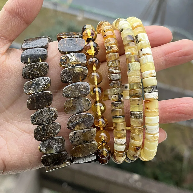 Original Amber Bracelets for Unisex New Genuine Irregular Beads Natural Black Medical Green Healing Jewelry Factory Unique Gift