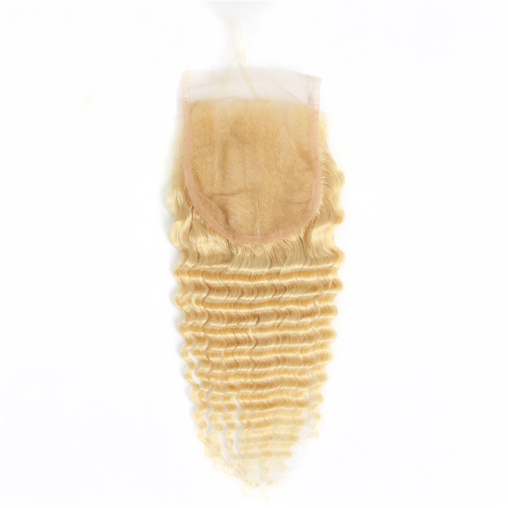 613 Blonde 4x4 Deep Wave Closure Transparent Lace With Baby Hair 100% Brazilian Human Hair Pre Plucked Natural Hairline