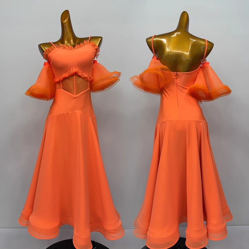 فساتين قاعة الرقص البرتقالية للنساء فستان الرقص الاجتماعي الفالس القياسي أداء الرقص الحديث الزي سيدة قاعة الرقص 2723 #1