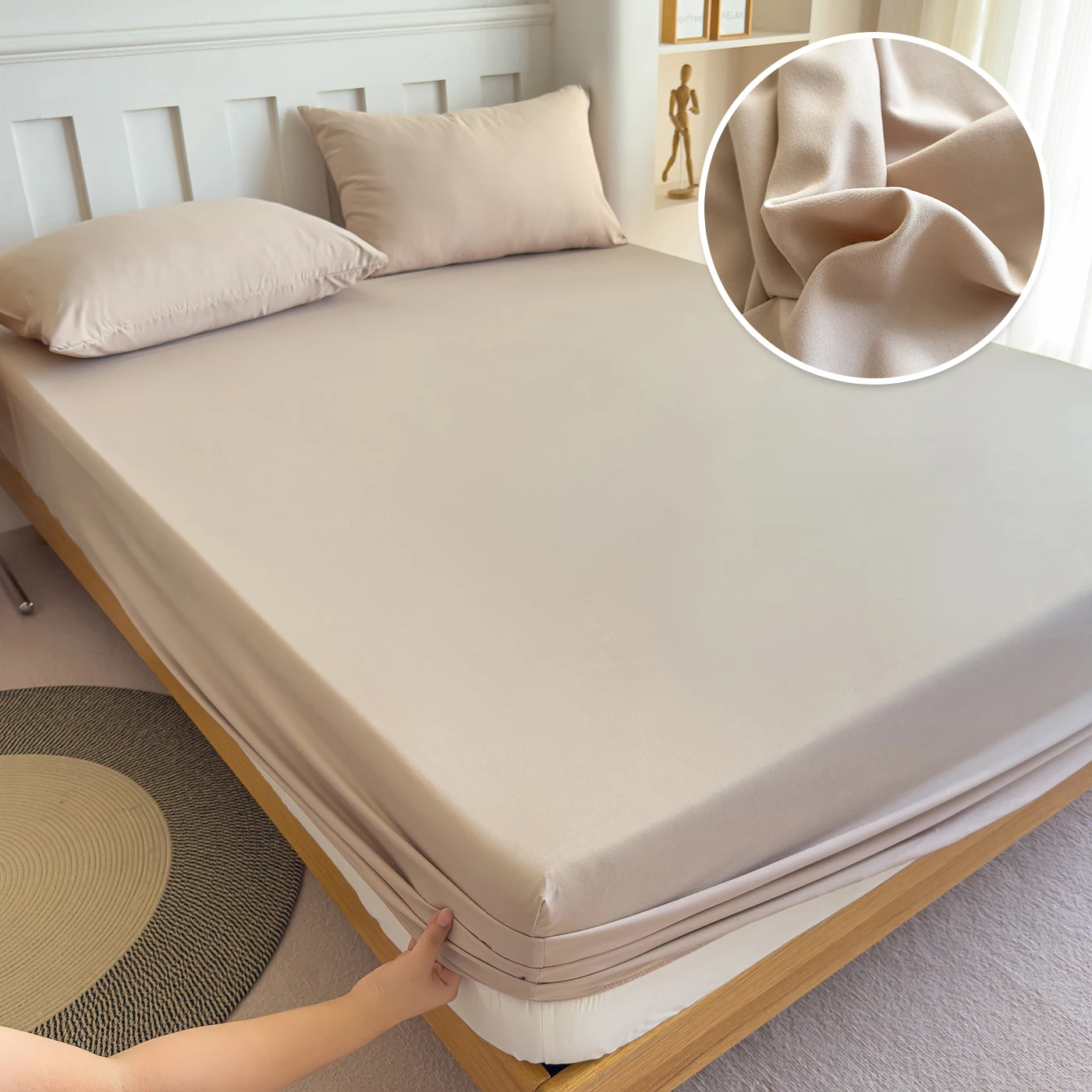 Einfarbige Matratzenbezüge, verstellbares, rutschfestes Bettlaken mit elastischem Band für Queen King 90/140/160 x 200 – Detail 16
